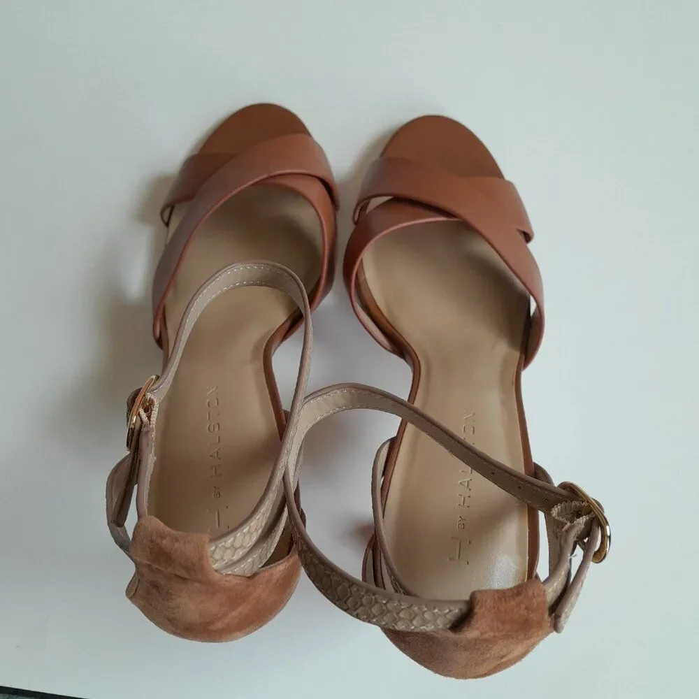 H by Halston Kaely Snake Embossed Tan Heels Size 10M